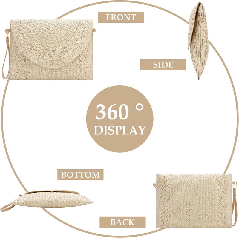 Gets Straw Clutch Purse for Women, Woven Beach Bag Summer Corssbody Purse Small Rattan Shoulder Bag for Travel | Hand-woven, Summer Beach, Envelope, Hand-woven, Summer Beach, Envelope - Image 4